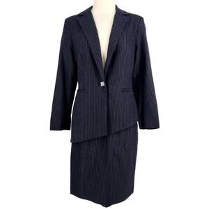 Vintage Zion New York Italian Wool Pinstripe Suit Asymmetrical lines Size 6